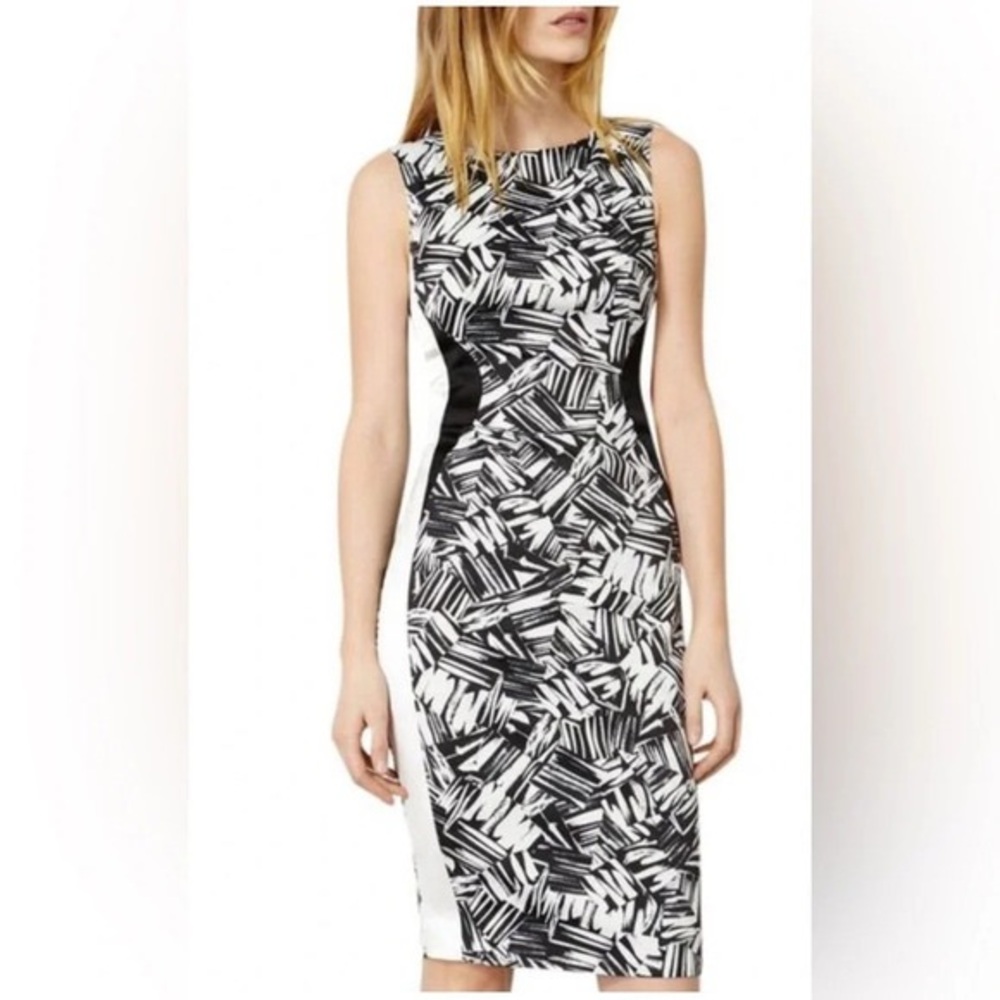 Karen Millen Graphic Monochrome Sheath Dress | US 8 /Uk 12| Black & White Pencil